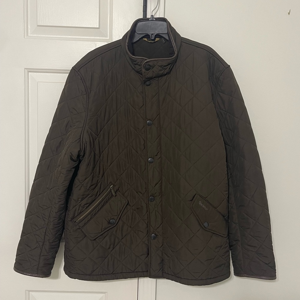 Men’s XXL Barbour quilted leather trimmed jacket.